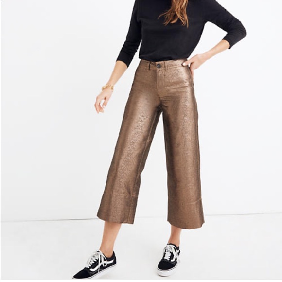 Madewell Pants - Emmett Wide-Leg Crop Pants in Metallic